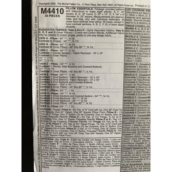 McCall's Misses Decorative Pillows Sewing Pattern M4410 - uncut - Picture 3 of 4